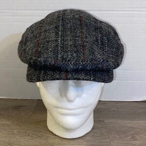 Stetson Harris Tweed Flat Driving Cap Men’s Medium Gray Plaid Newsboy Wool